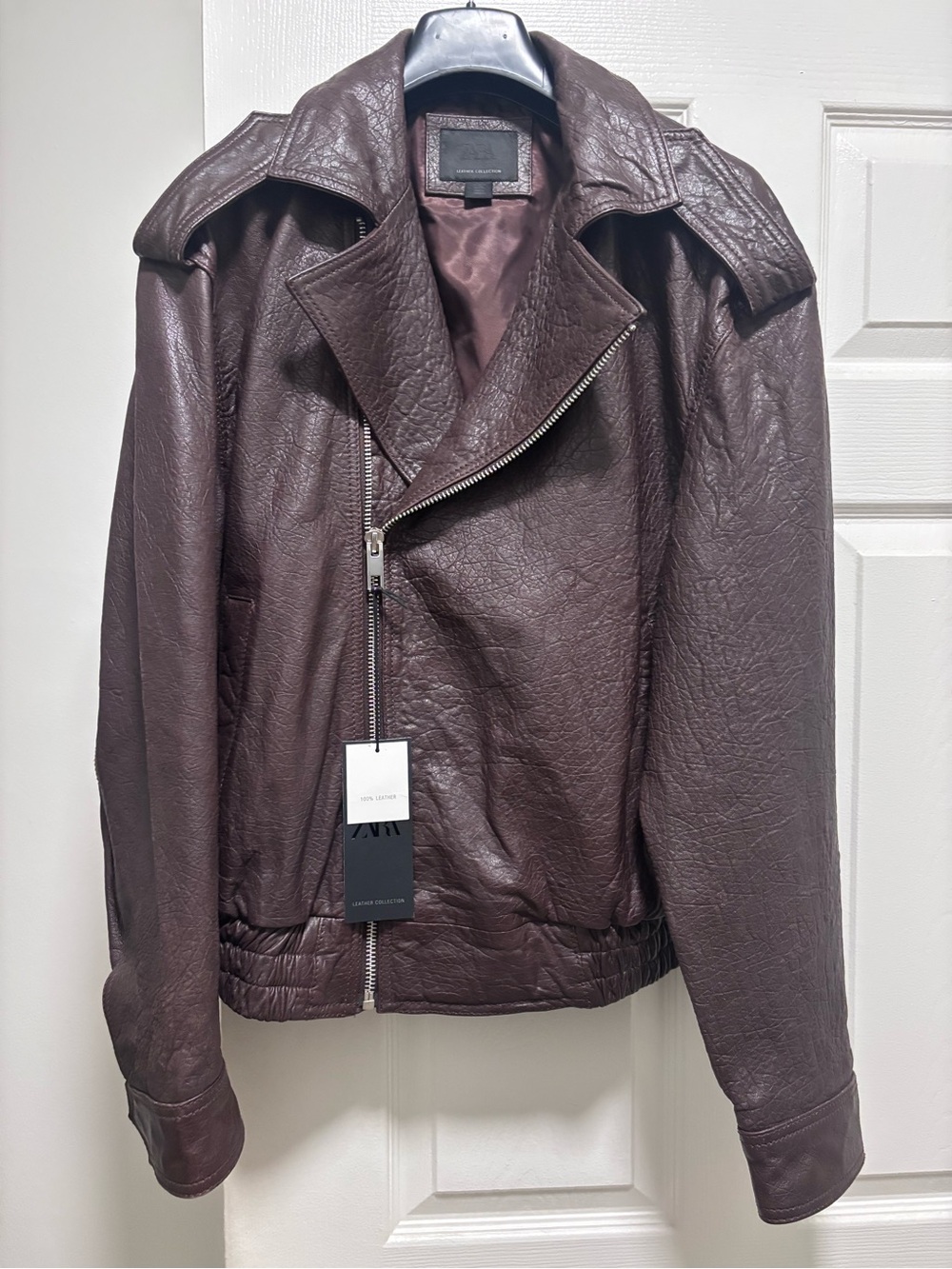 Zara OVERSIZE LEATHER BIKER JACKET
